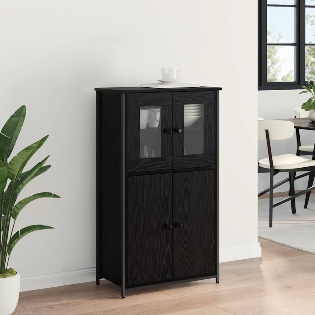 Highboard Zwart Eiken 62 x 32 x 106,5 cm Bewerkt hout is nu te koop bij PeponiXL, paradijselijk wonen!