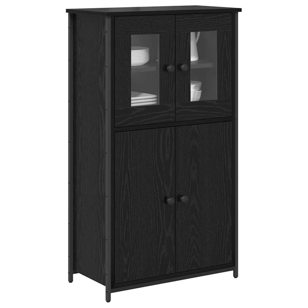 Highboard Zwart Eiken 62 x 32 x 106,5 cm Bewerkt hout is nu te koop bij PeponiXL, paradijselijk wonen!