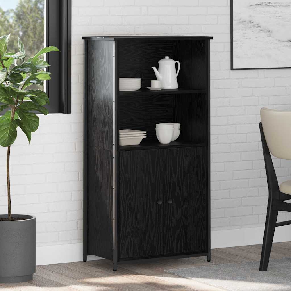 Highboard Zwart Eiken 62 x 36 x 121,5 cm Bewerkt hout is nu te koop bij PeponiXL, paradijselijk wonen!
