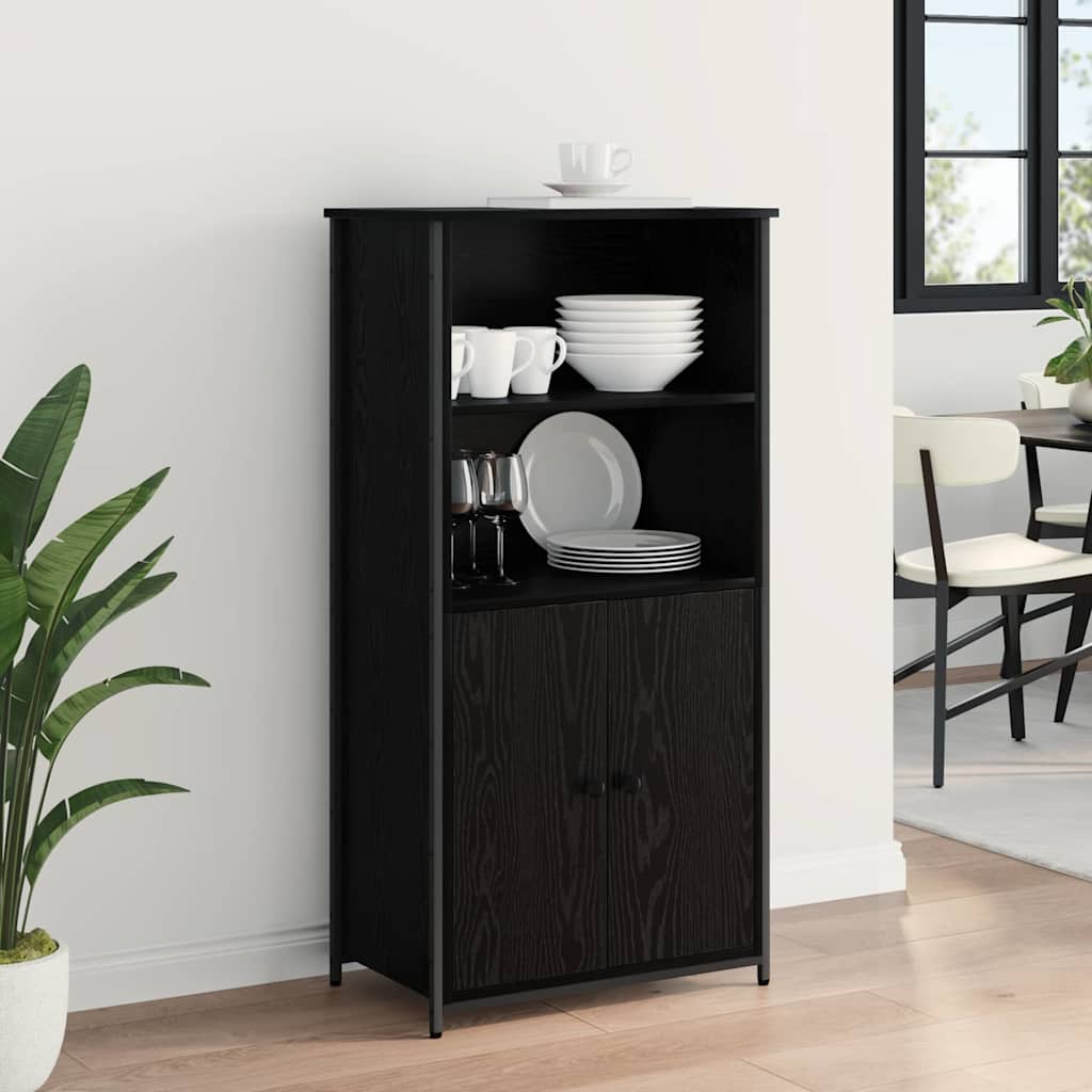 Highboard Zwart Eiken 62 x 36 x 121,5 cm Bewerkt hout is nu te koop bij PeponiXL, paradijselijk wonen!