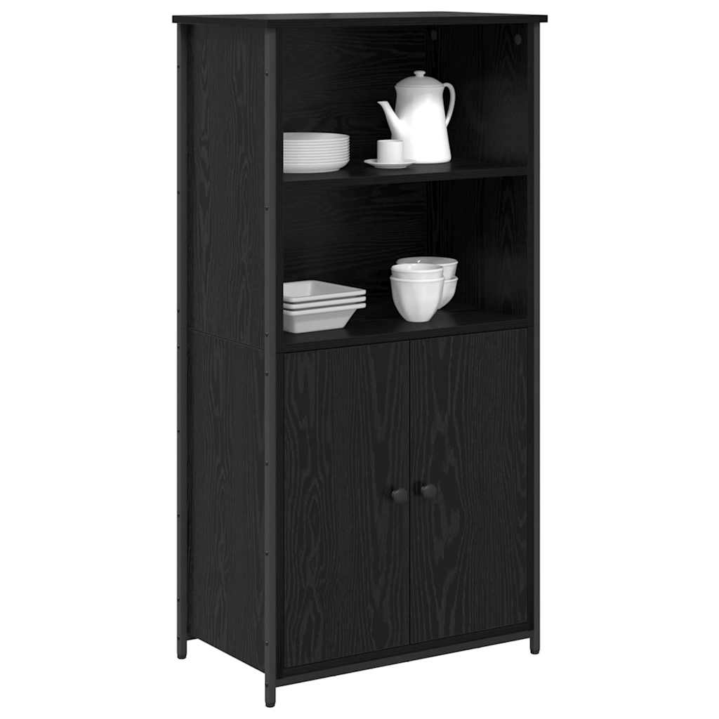 Highboard Zwart Eiken 62 x 36 x 121,5 cm Bewerkt hout is nu te koop bij PeponiXL, paradijselijk wonen!