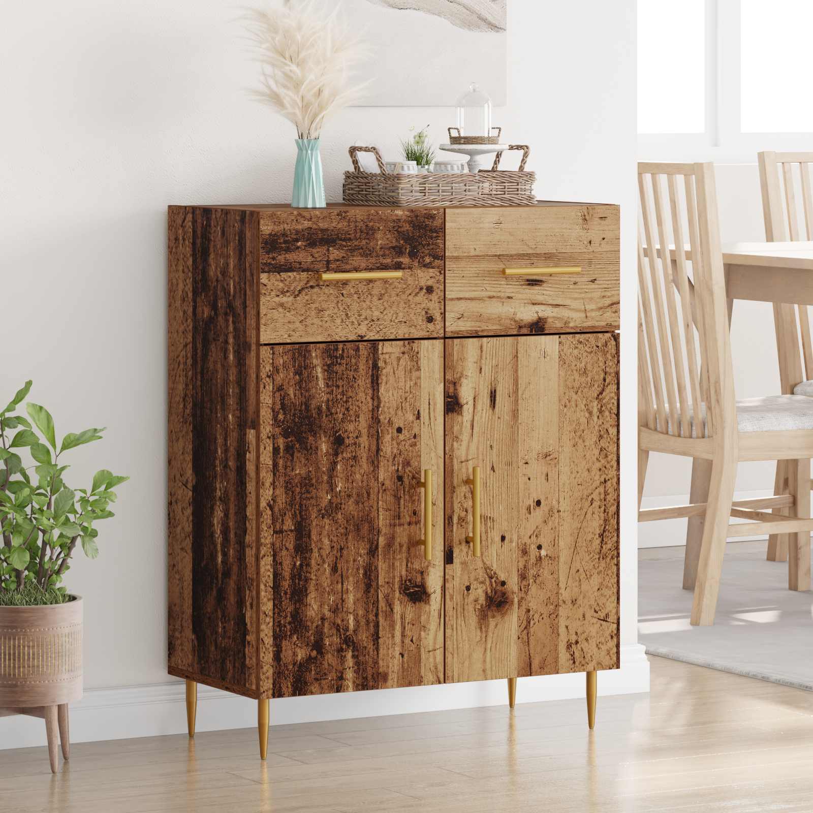 Dressoir met lade Oud Hout 69,5 x 34 x 90 cm Bewerkt hout is nu te koop bij PeponiXL, paradijselijk wonen!