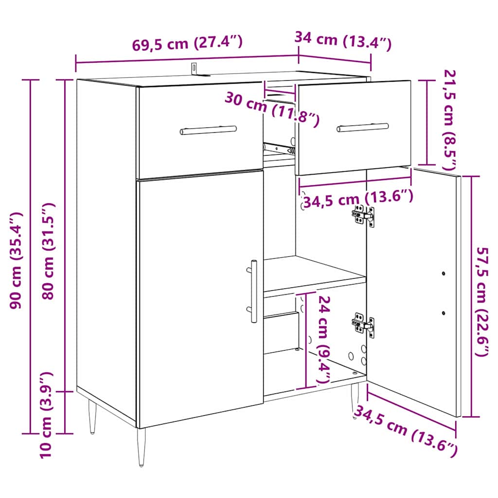 Dressoir met lade Oud Hout 69,5 x 34 x 90 cm Bewerkt hout is nu te koop bij PeponiXL, paradijselijk wonen!