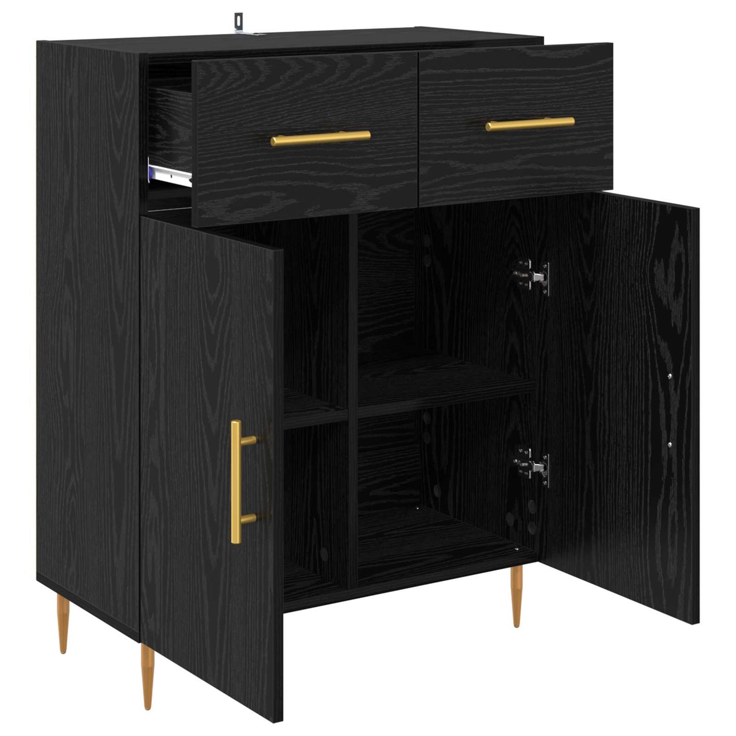 Dressoir met lade Zwart Eiken 69,5 x 34 x 90 cm Bewerkt hout is nu te koop bij PeponiXL, paradijselijk wonen!
