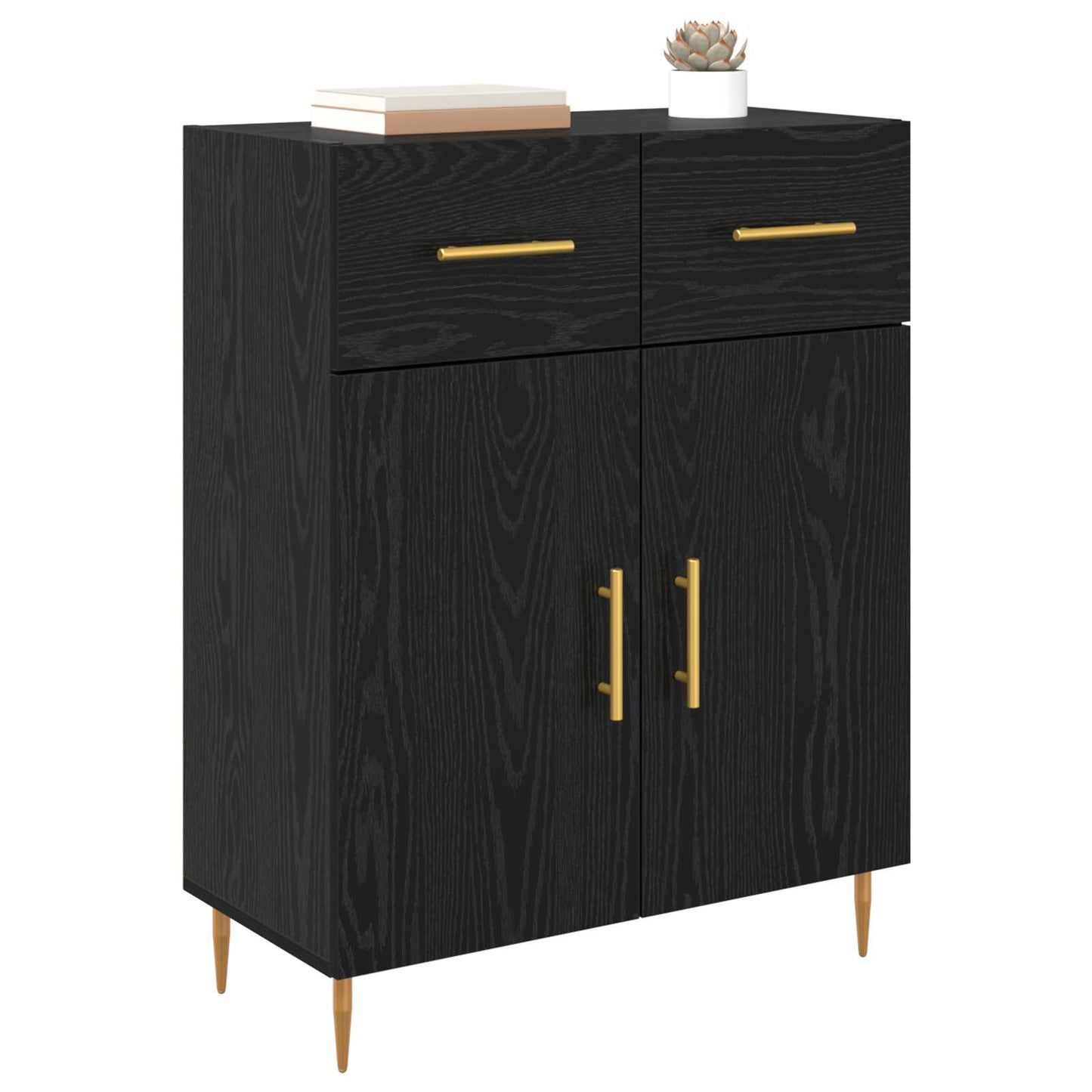 Dressoir met lade Zwart Eiken 69,5 x 34 x 90 cm Bewerkt hout is nu te koop bij PeponiXL, paradijselijk wonen!