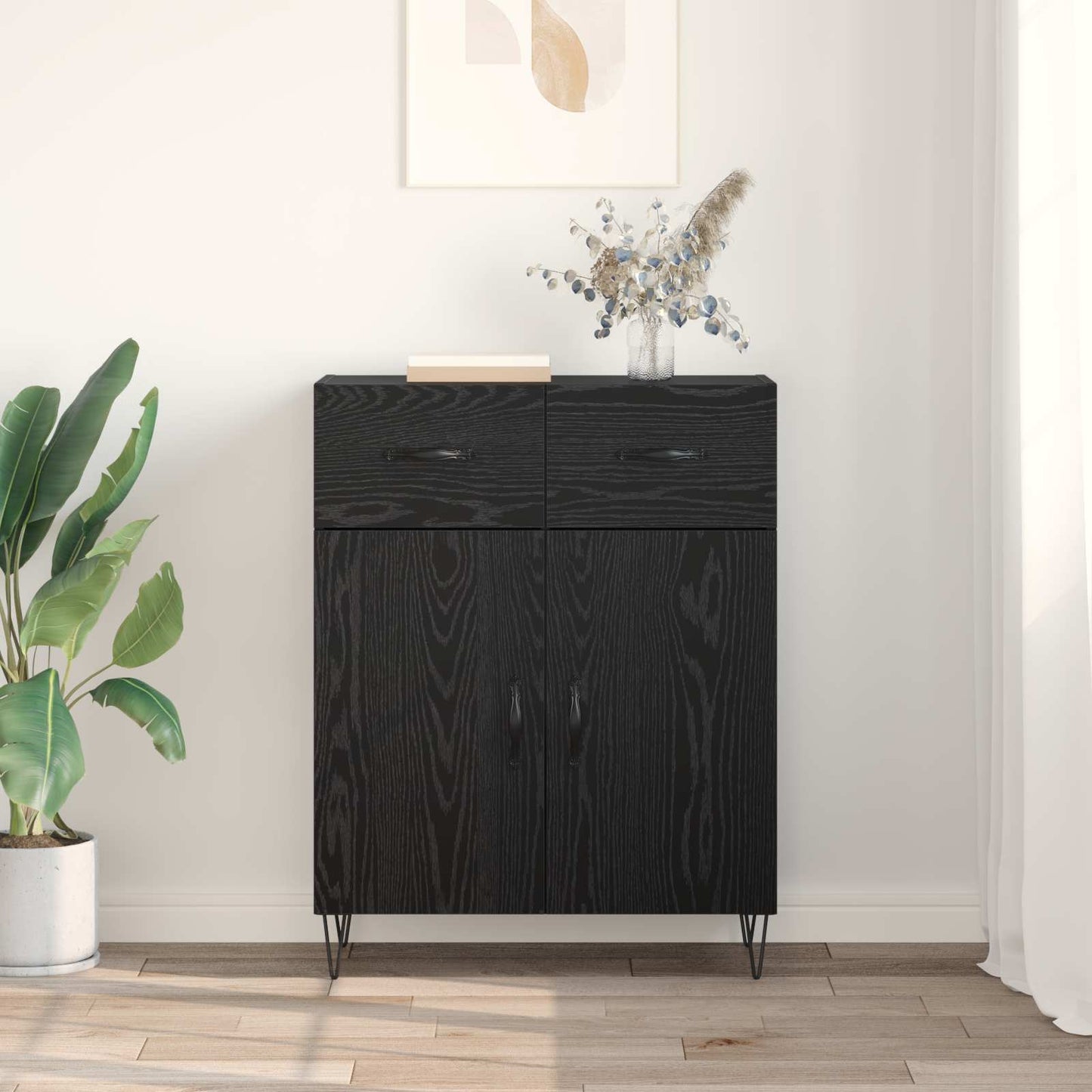 Dressoir met lade Zwart Eiken 69,5 x 34 x 90 cm Bewerkt hout is nu te koop bij PeponiXL, paradijselijk wonen!