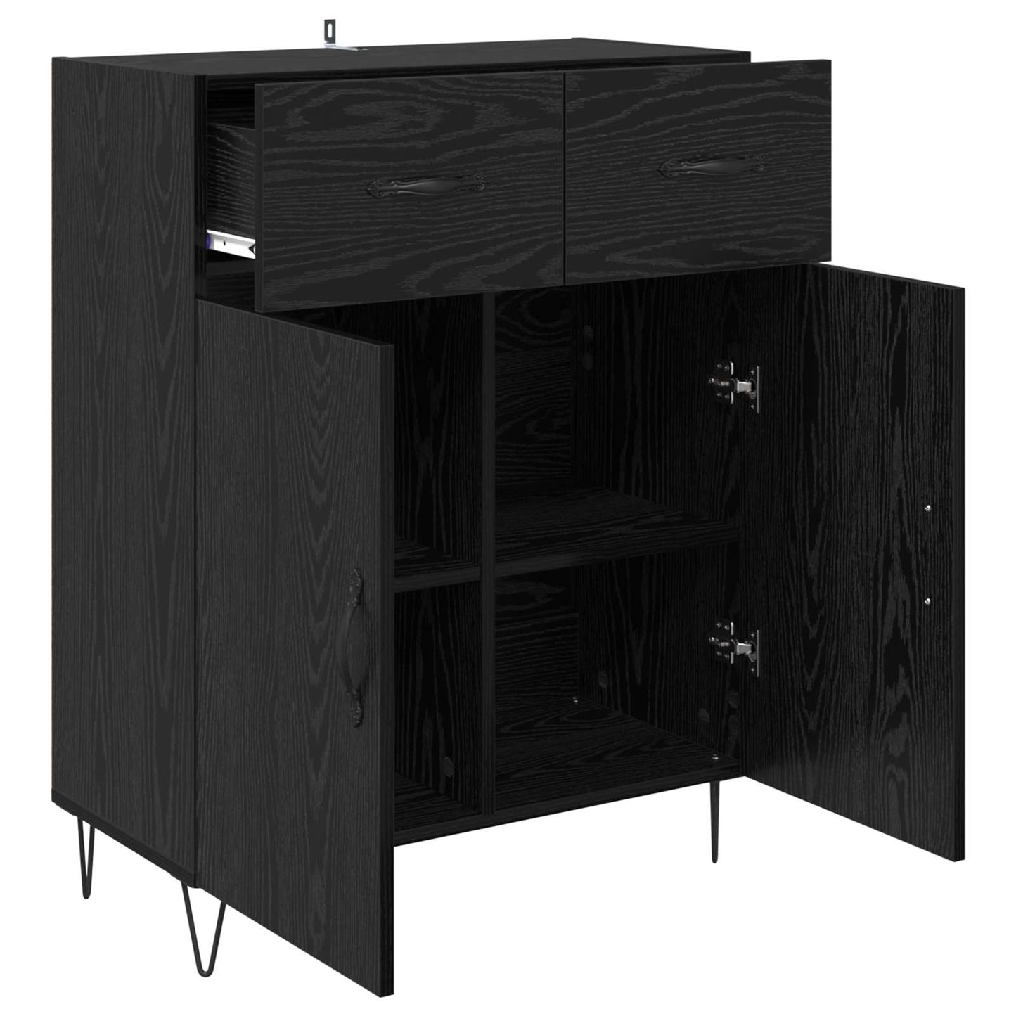 Dressoir met lade Zwart Eiken 69,5 x 34 x 90 cm Bewerkt hout is nu te koop bij PeponiXL, paradijselijk wonen!