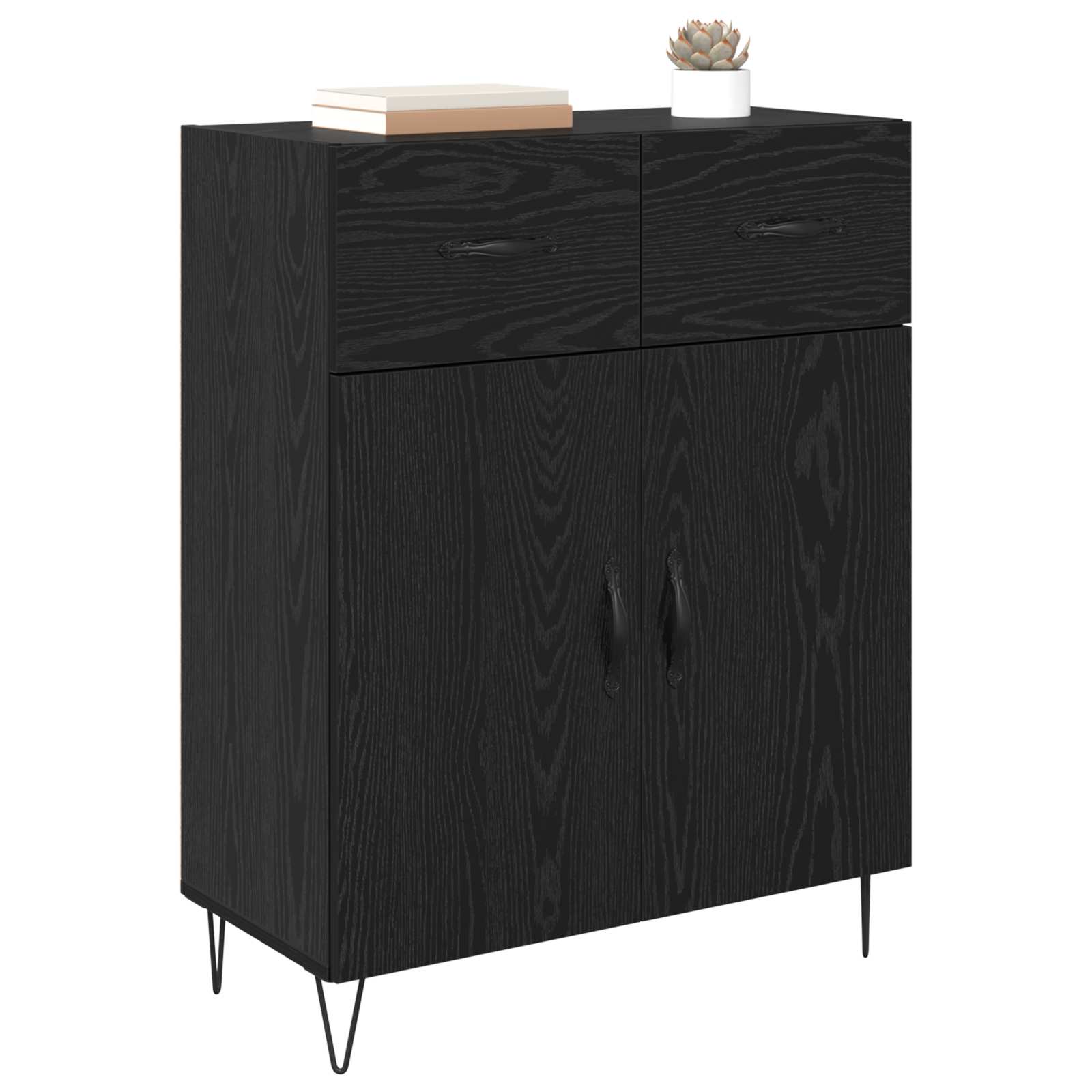 Dressoir met lade Zwart Eiken 69,5 x 34 x 90 cm Bewerkt hout is nu te koop bij PeponiXL, paradijselijk wonen!