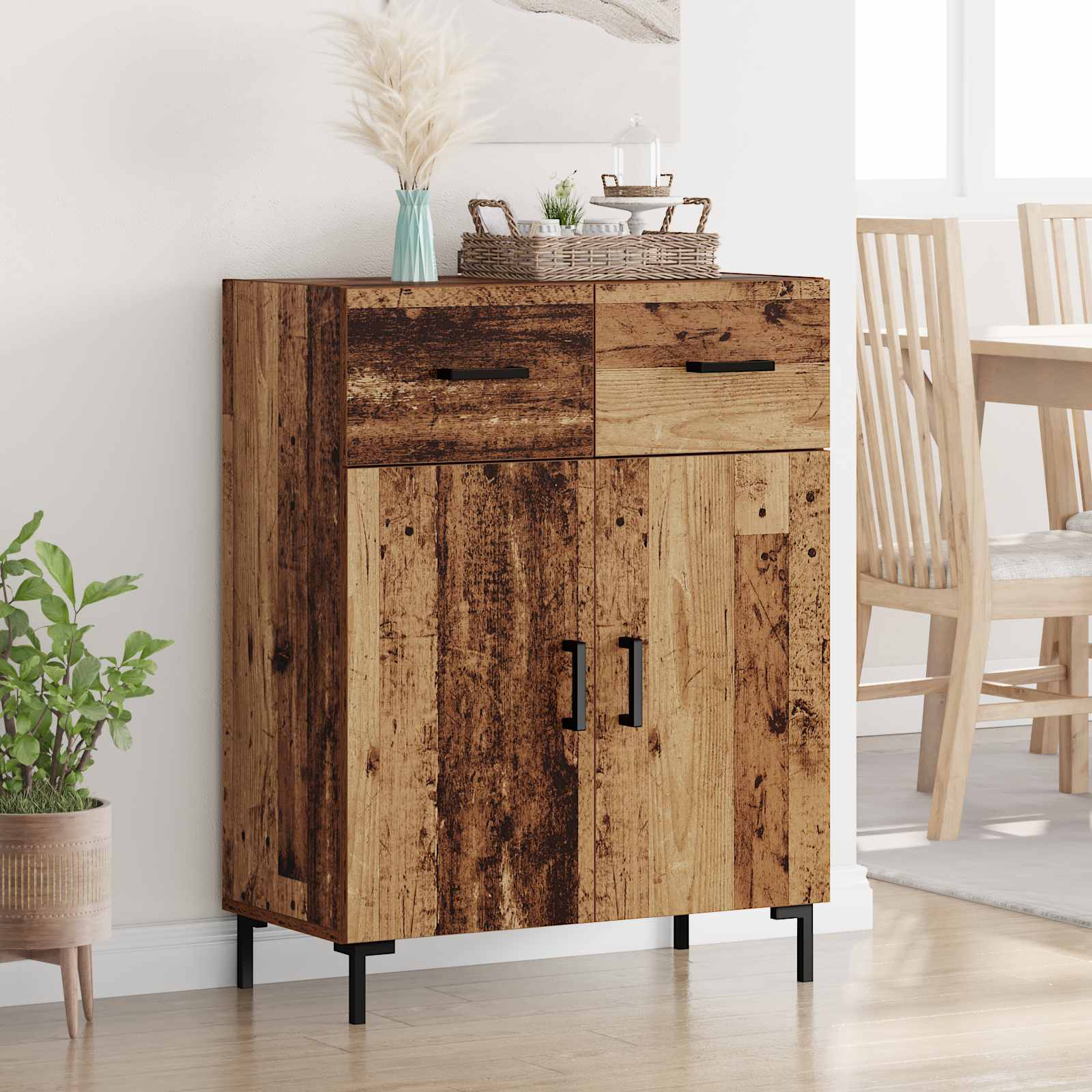 Dressoir met lade Oudhout 69,5 x 34 x 90 cm Bewerkt hout is nu te koop bij PeponiXL, paradijselijk wonen!