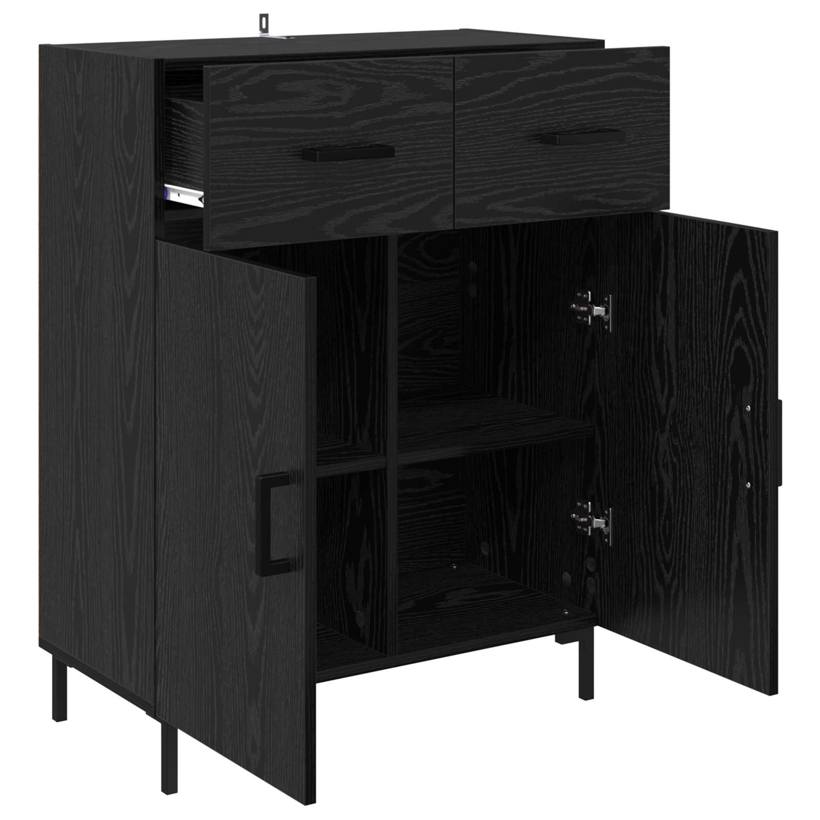 Dressoir met lade Zwart Eiken 69,5 x 34 x 90 cm Bewerkt hout is nu te koop bij PeponiXL, paradijselijk wonen!