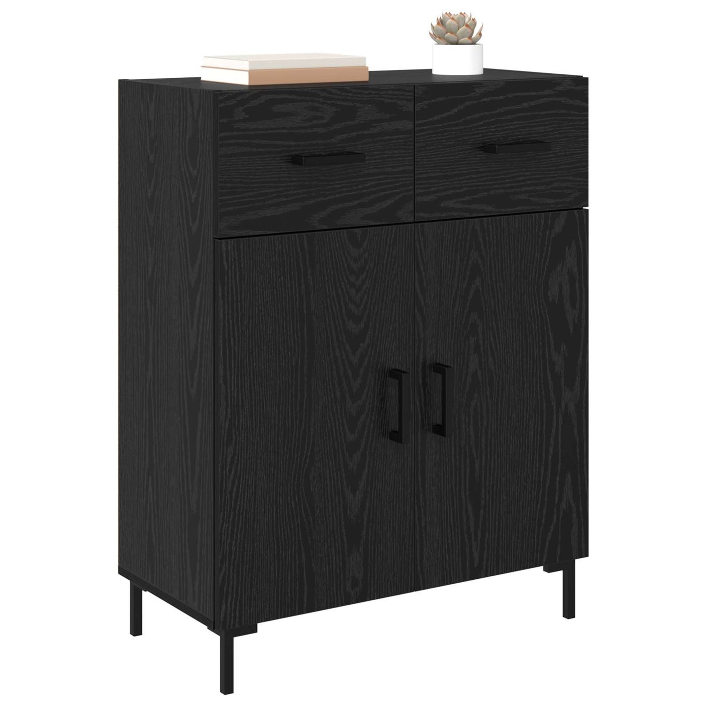 Dressoir met lade Zwart Eiken 69,5 x 34 x 90 cm Bewerkt hout is nu te koop bij PeponiXL, paradijselijk wonen!