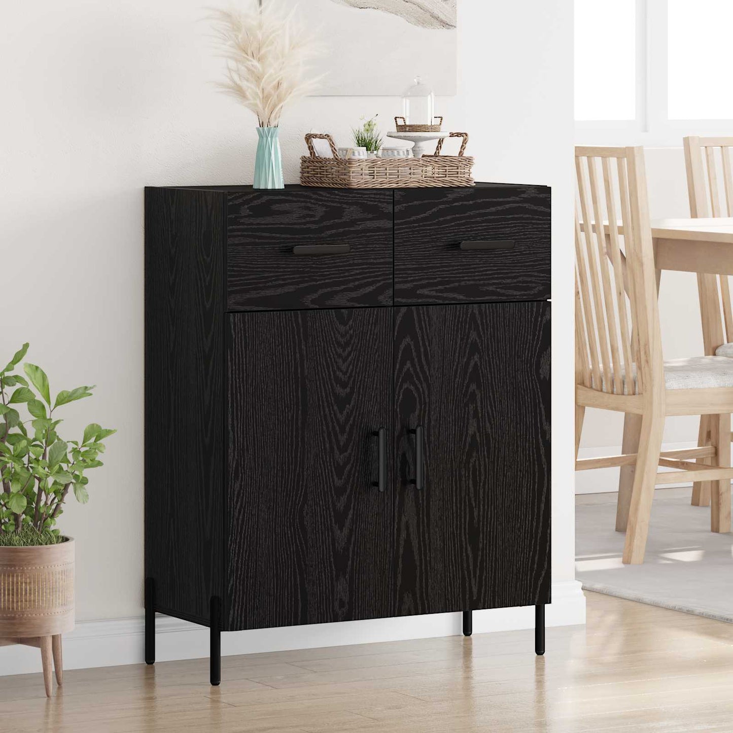 Dressoir met lade Zwart Eiken 69,5 x 34 x 90 cm Bewerkt hout is nu te koop bij PeponiXL, paradijselijk wonen!