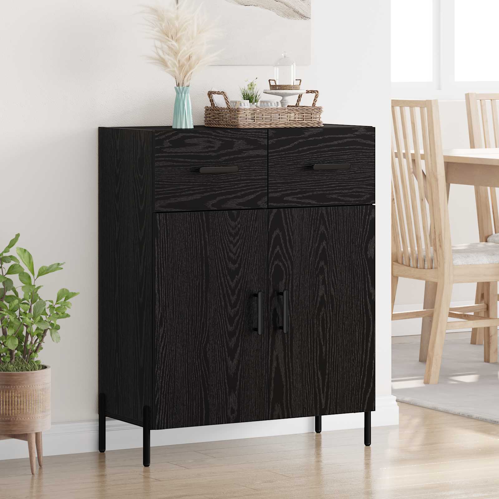 Dressoir met lade Zwart Eiken 69,5 x 34 x 90 cm Bewerkt hout is nu te koop bij PeponiXL, paradijselijk wonen!