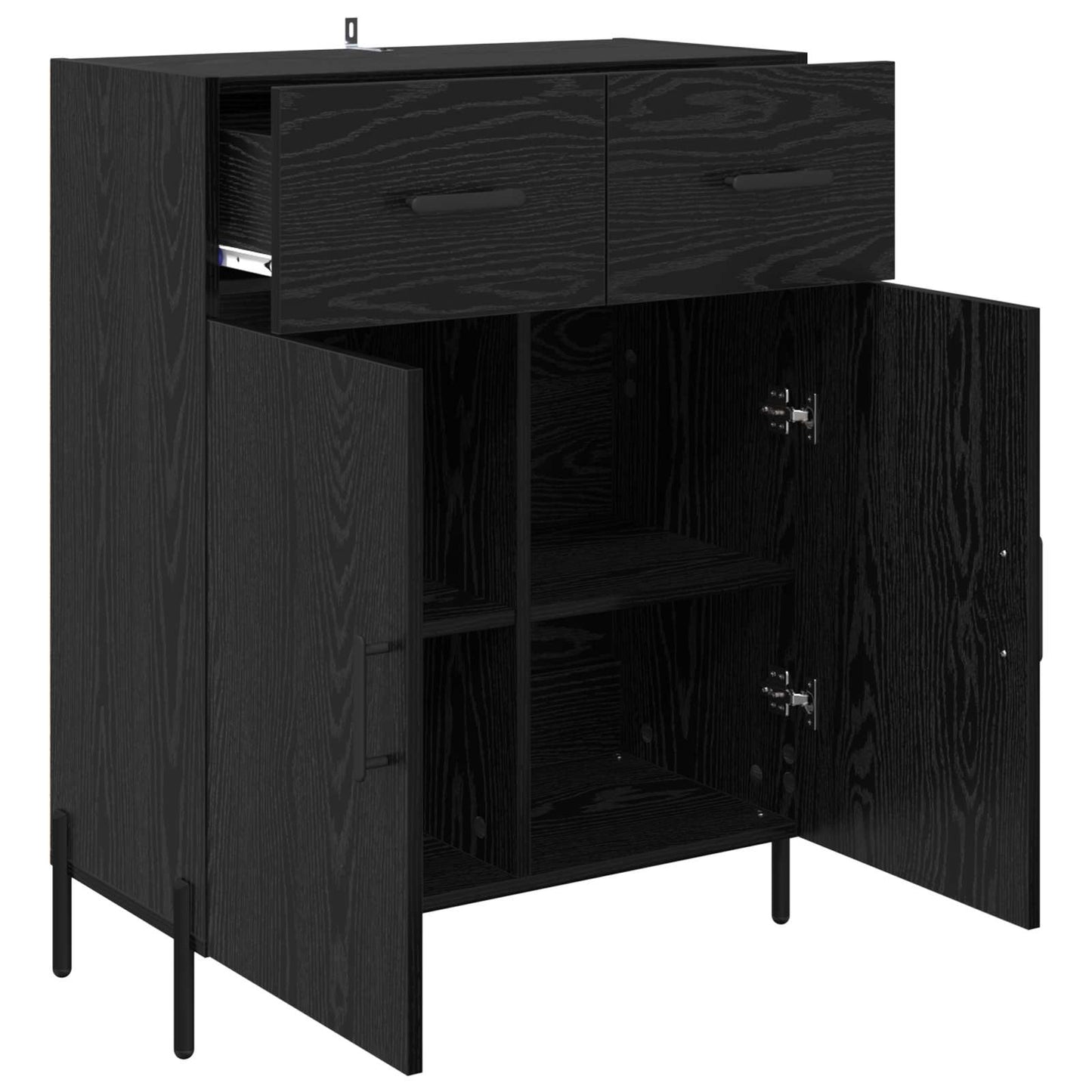 Dressoir met lade Zwart Eiken 69,5 x 34 x 90 cm Bewerkt hout is nu te koop bij PeponiXL, paradijselijk wonen!
