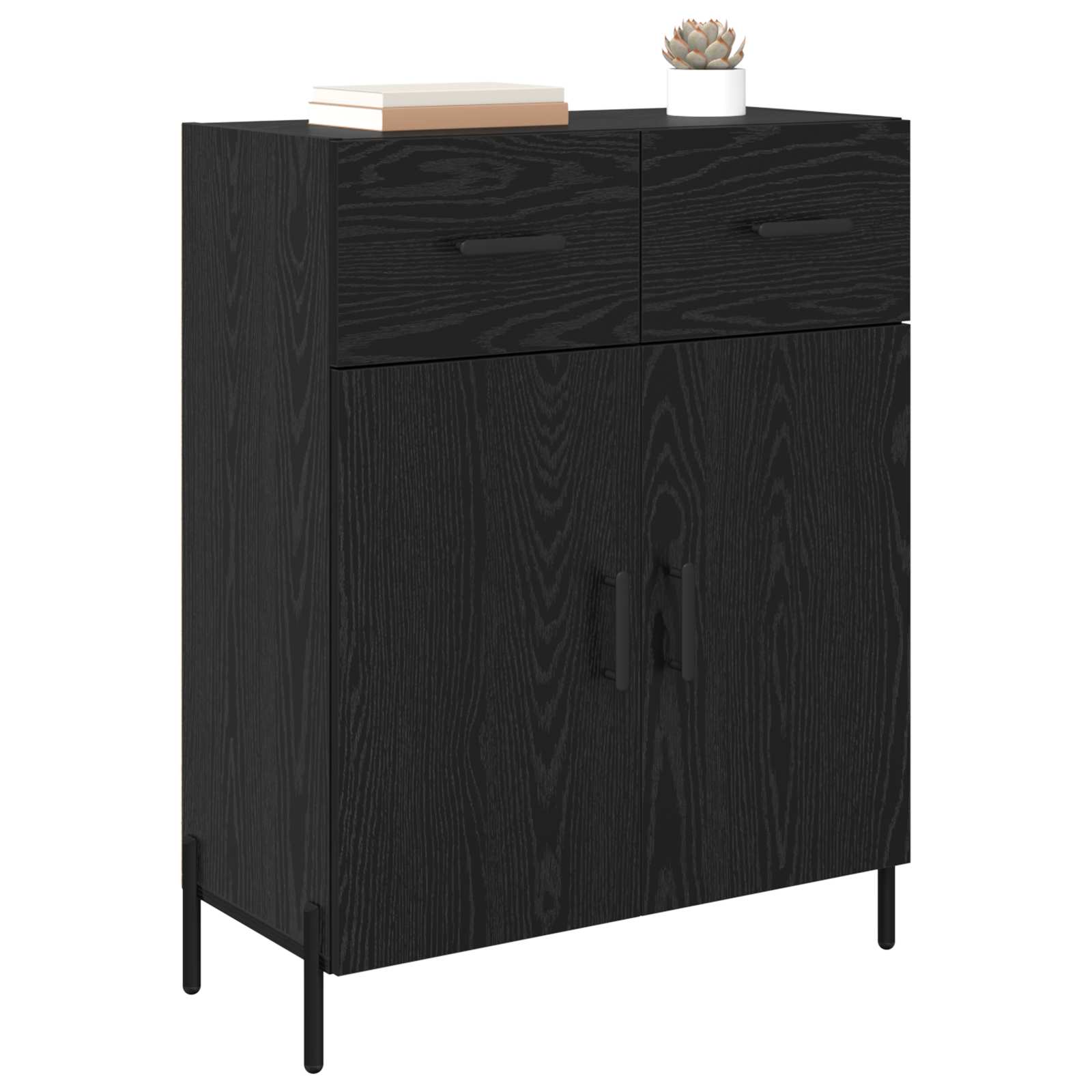 Dressoir met lade Zwart Eiken 69,5 x 34 x 90 cm Bewerkt hout is nu te koop bij PeponiXL, paradijselijk wonen!