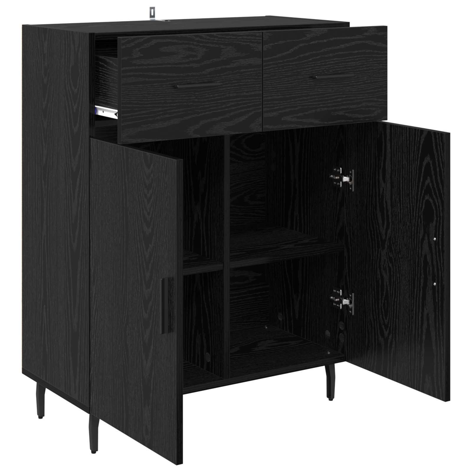Dressoir met lade Zwart Eiken 69,5 x 34 x 90 cm Bewerkt hout is nu te koop bij PeponiXL, paradijselijk wonen!