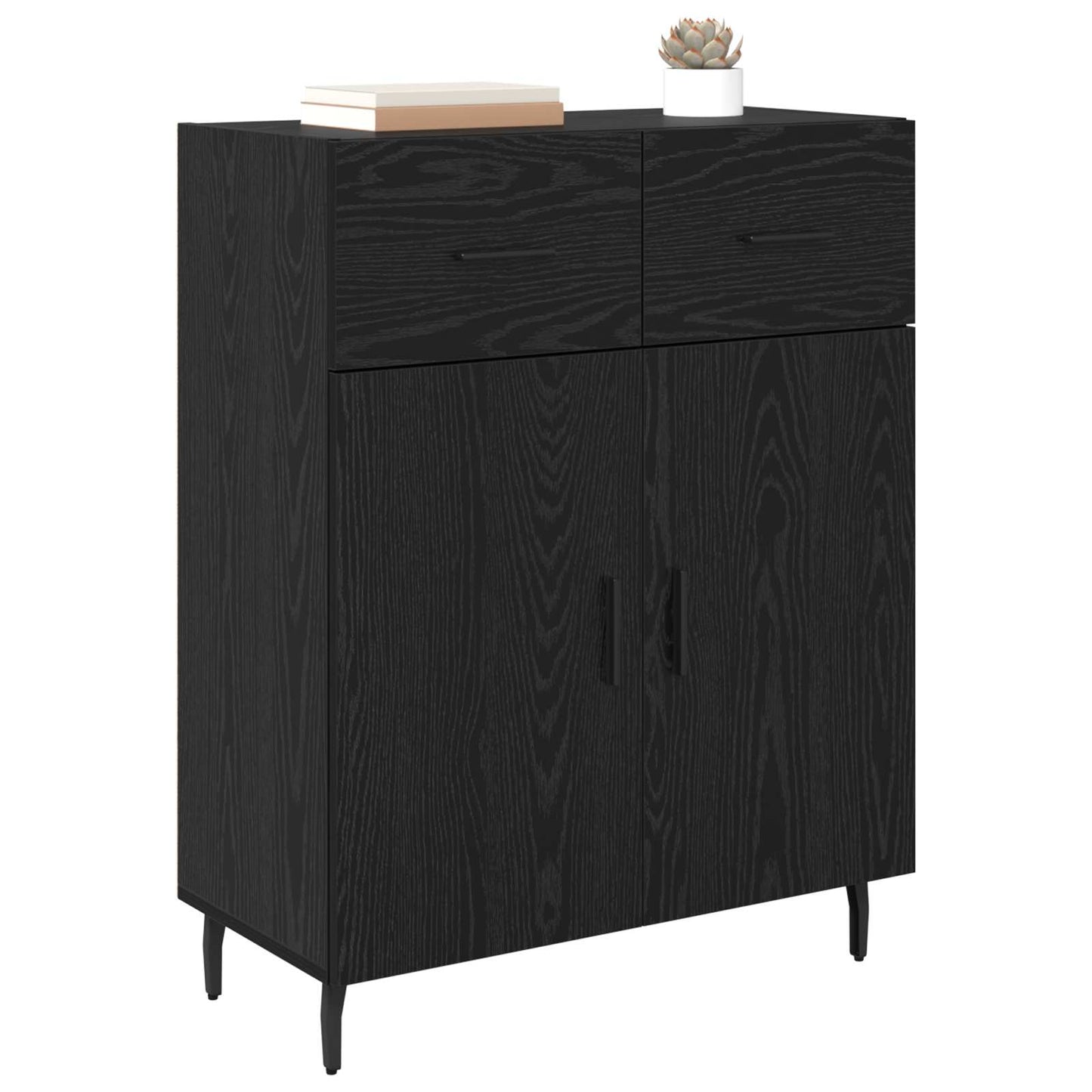 Dressoir met lade Zwart Eiken 69,5 x 34 x 90 cm Bewerkt hout is nu te koop bij PeponiXL, paradijselijk wonen!