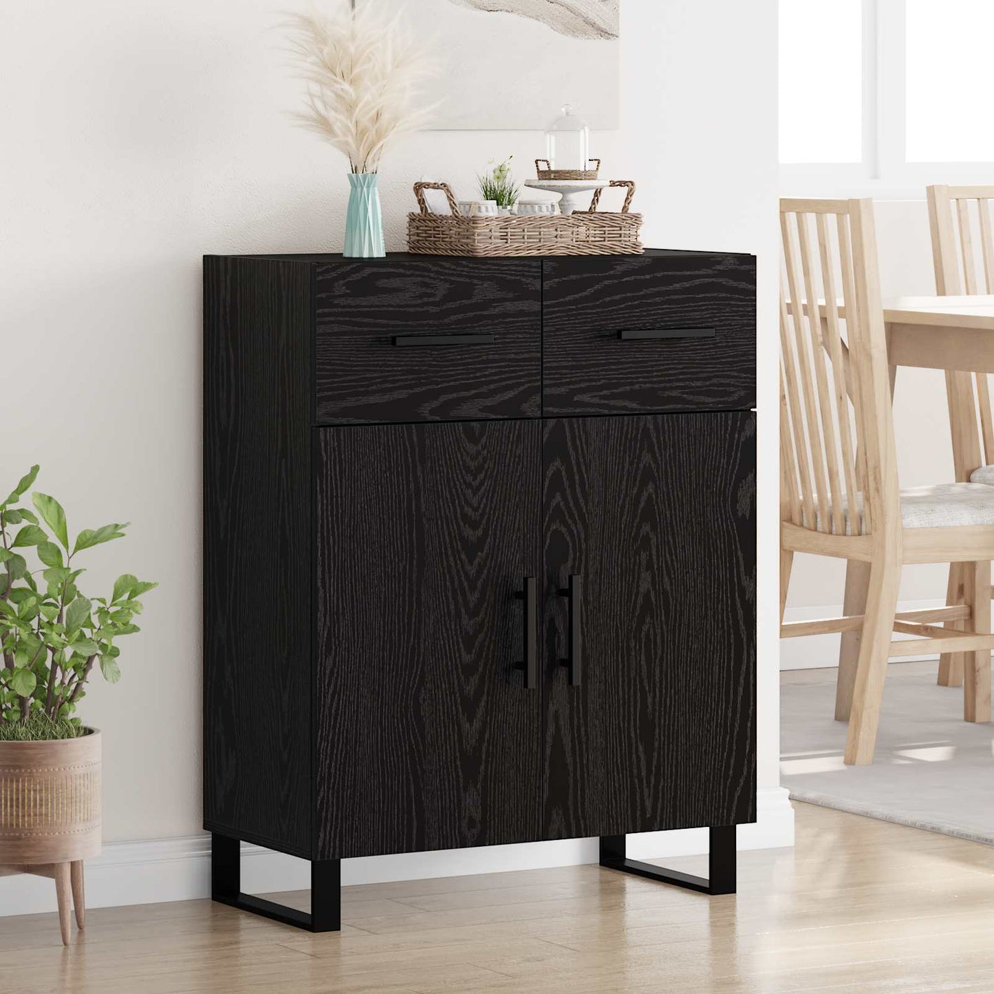 Dressoir met lade Zwart Eiken 69,5 x 34 x 90 cm Bewerkt hout is nu te koop bij PeponiXL, paradijselijk wonen!