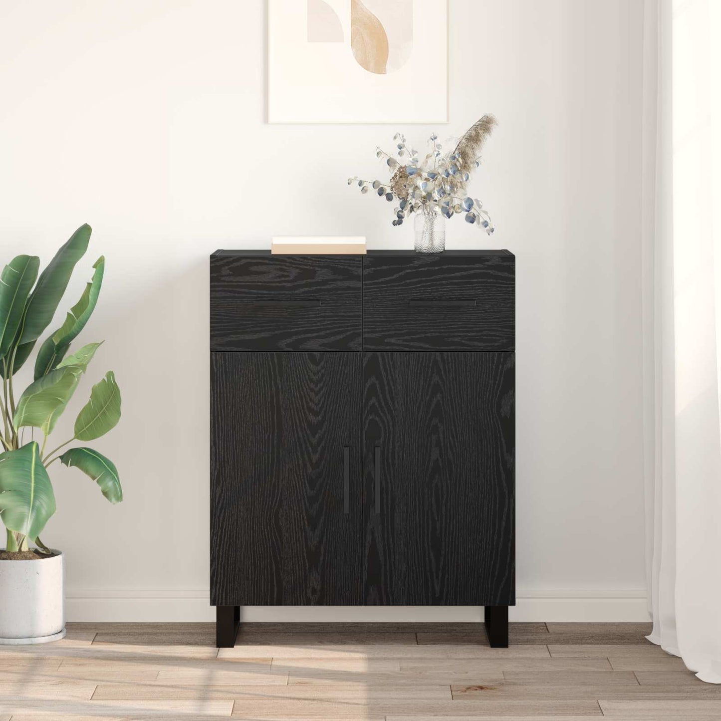 Dressoir met lade Zwart Eiken 69,5 x 34 x 90 cm Bewerkt hout is nu te koop bij PeponiXL, paradijselijk wonen!