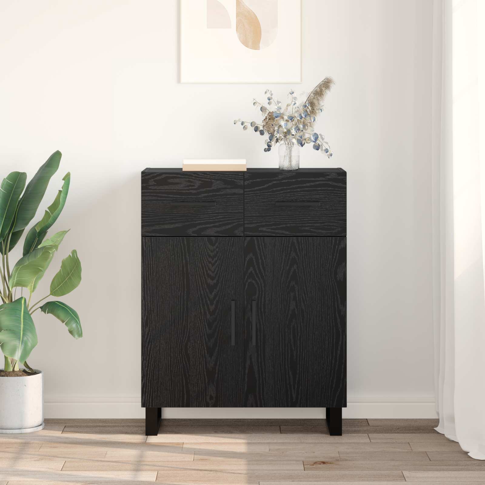 Dressoir met lade Zwart Eiken 69,5 x 34 x 90 cm Bewerkt hout is nu te koop bij PeponiXL, paradijselijk wonen!