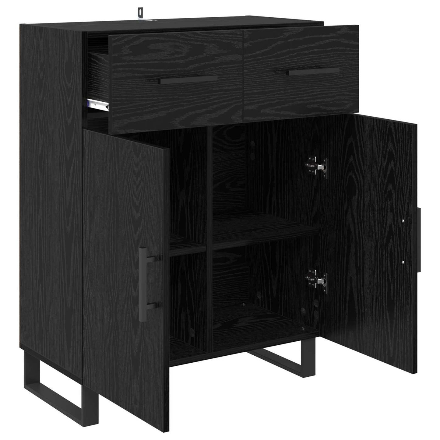 Dressoir met lade Zwart Eiken 69,5 x 34 x 90 cm Bewerkt hout is nu te koop bij PeponiXL, paradijselijk wonen!