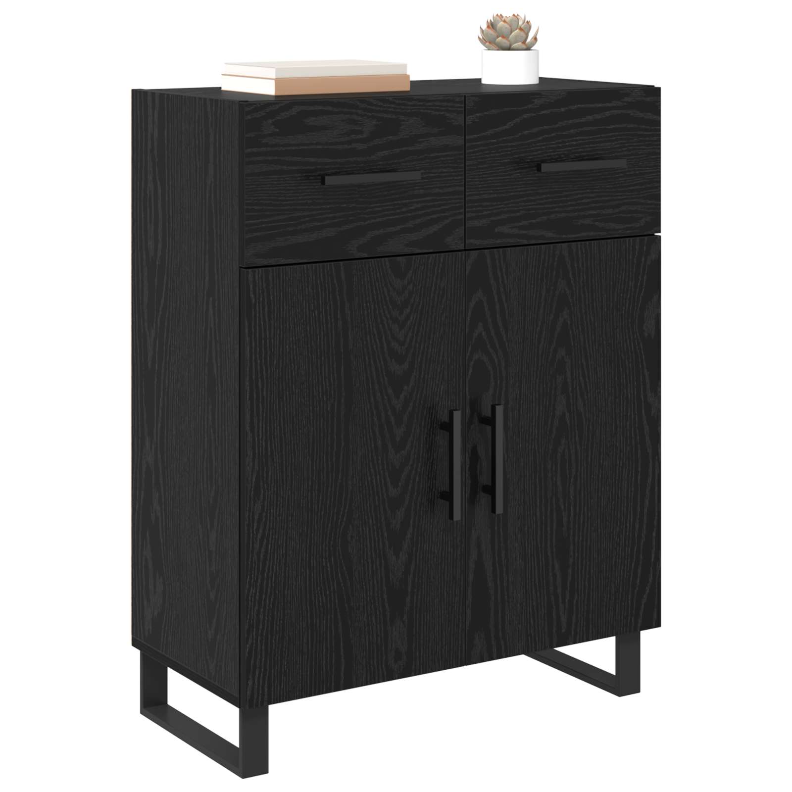 Dressoir met lade Zwart Eiken 69,5 x 34 x 90 cm Bewerkt hout is nu te koop bij PeponiXL, paradijselijk wonen!