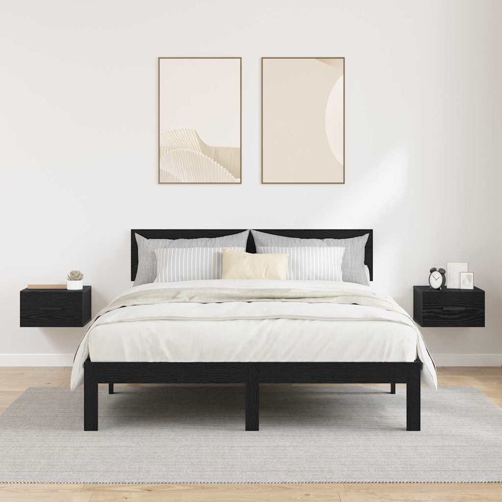 Nachtkastje 2 pcs Zwart Eiken 35 x 35 x 20 cm Bewerkt hout is nu te koop bij PeponiXL, paradijselijk wonen!