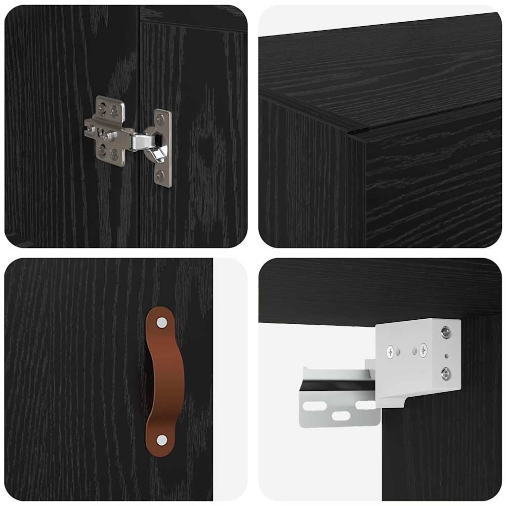 Wandkast Zwart Eiken 34,5 x 34 x 90 cm Bewerkt hout is nu te koop bij PeponiXL, paradijselijk wonen!