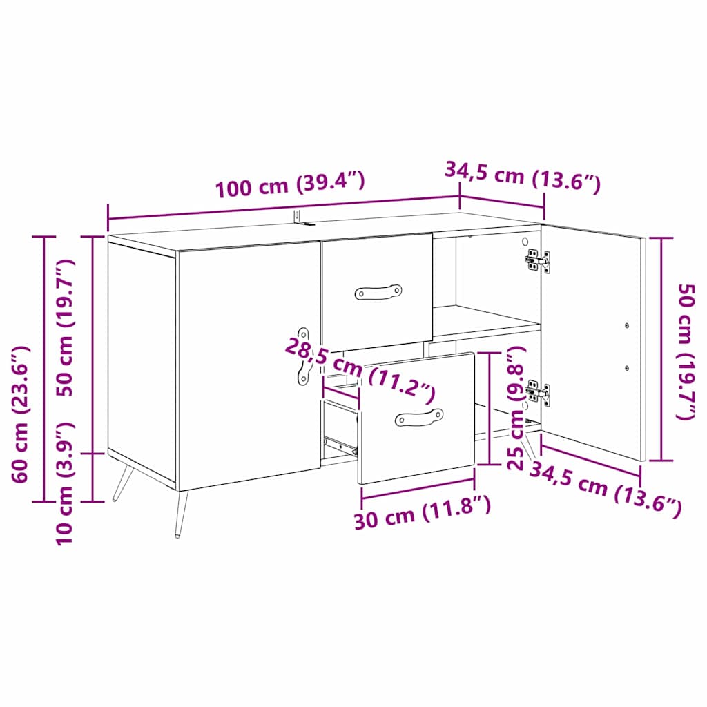 Dressoir met lade Artisan Eiken 100 x 36 x 60 cm Bewerkt hout is nu te koop bij PeponiXL, paradijselijk wonen!