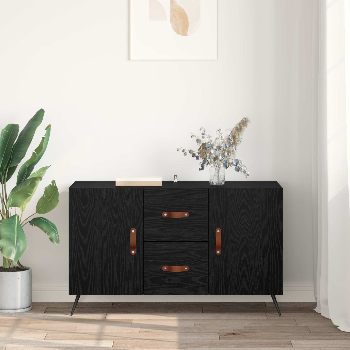 Dressoir met lade Zwart Eiken 100 x 36 x 60 cm Bewerkt hout is nu te koop bij PeponiXL, paradijselijk wonen!
