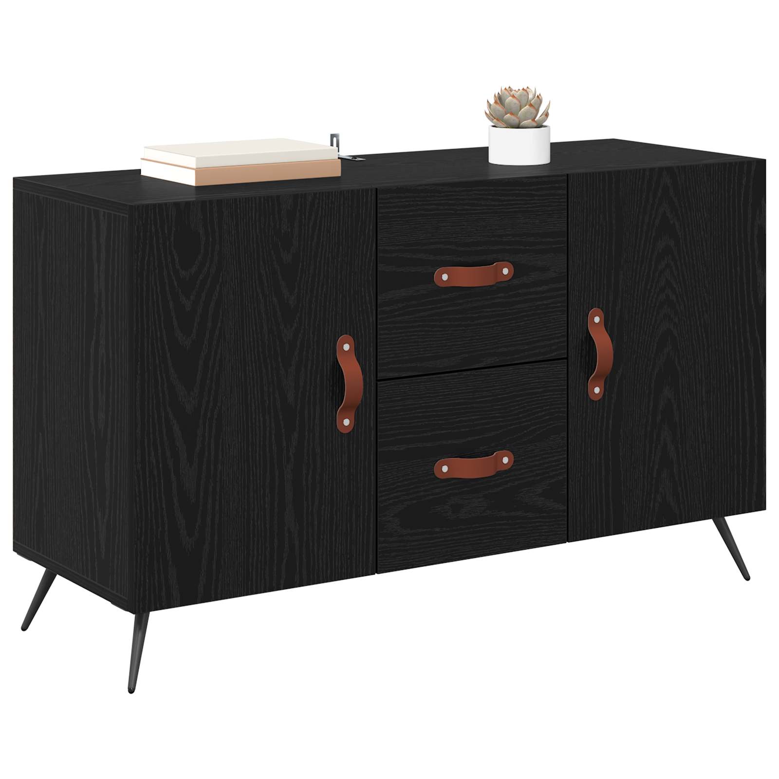 Dressoir met lade Zwart Eiken 100 x 36 x 60 cm Bewerkt hout is nu te koop bij PeponiXL, paradijselijk wonen!