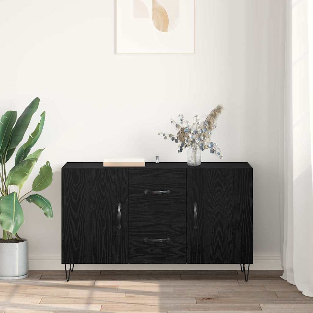 Dressoir met lade Zwart Eiken 100 x 36 x 60 cm Bewerkt hout is nu te koop bij PeponiXL, paradijselijk wonen!