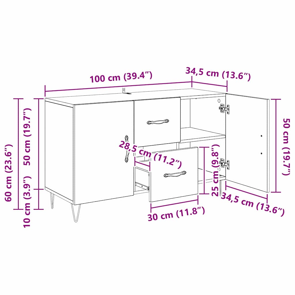 Dressoir met lade Zwart Eiken 100 x 36 x 60 cm Bewerkt hout is nu te koop bij PeponiXL, paradijselijk wonen!