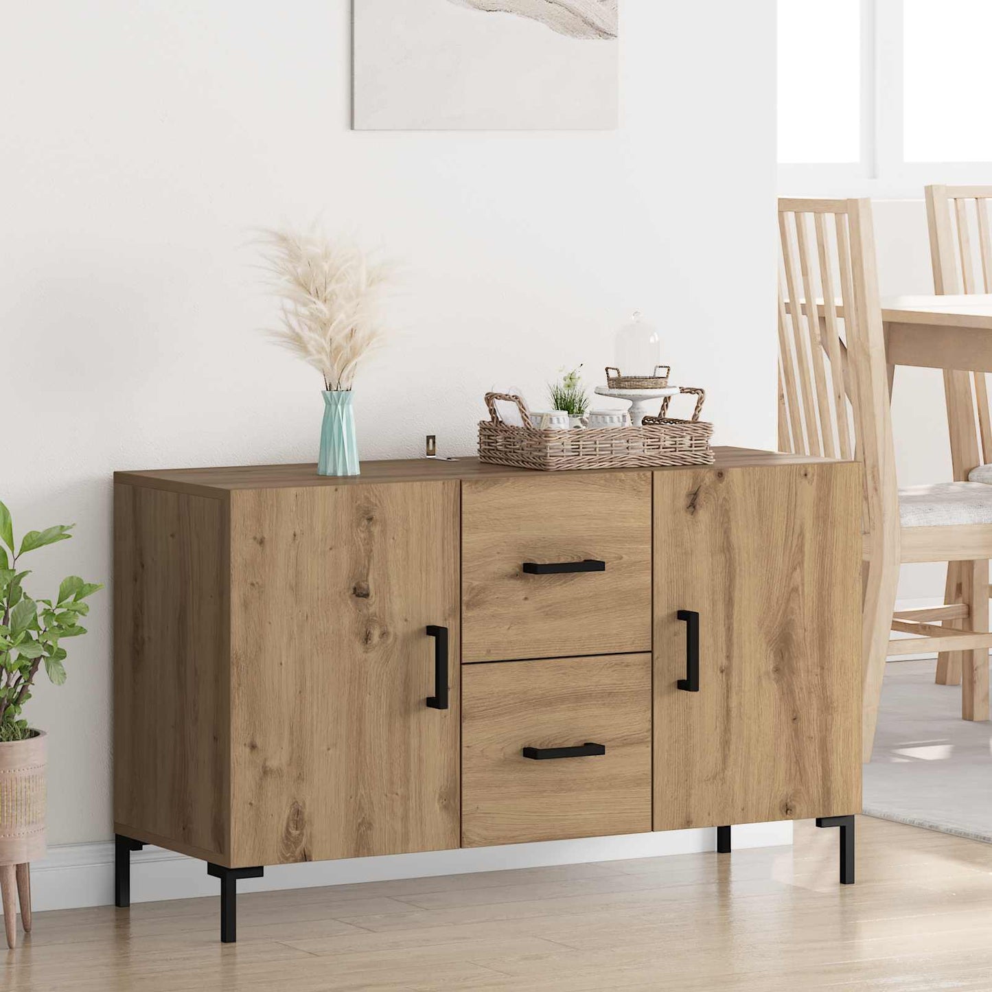 Dressoir met lade Artisan Eiken 100 x 36 x 60 cm Bewerkt hout is nu te koop bij PeponiXL, paradijselijk wonen!