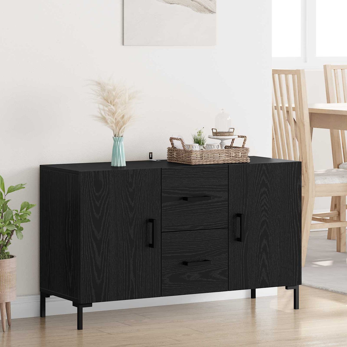Dressoir met lade Zwart Eiken 100 x 36 x 60 cm Bewerkt hout is nu te koop bij PeponiXL, paradijselijk wonen!