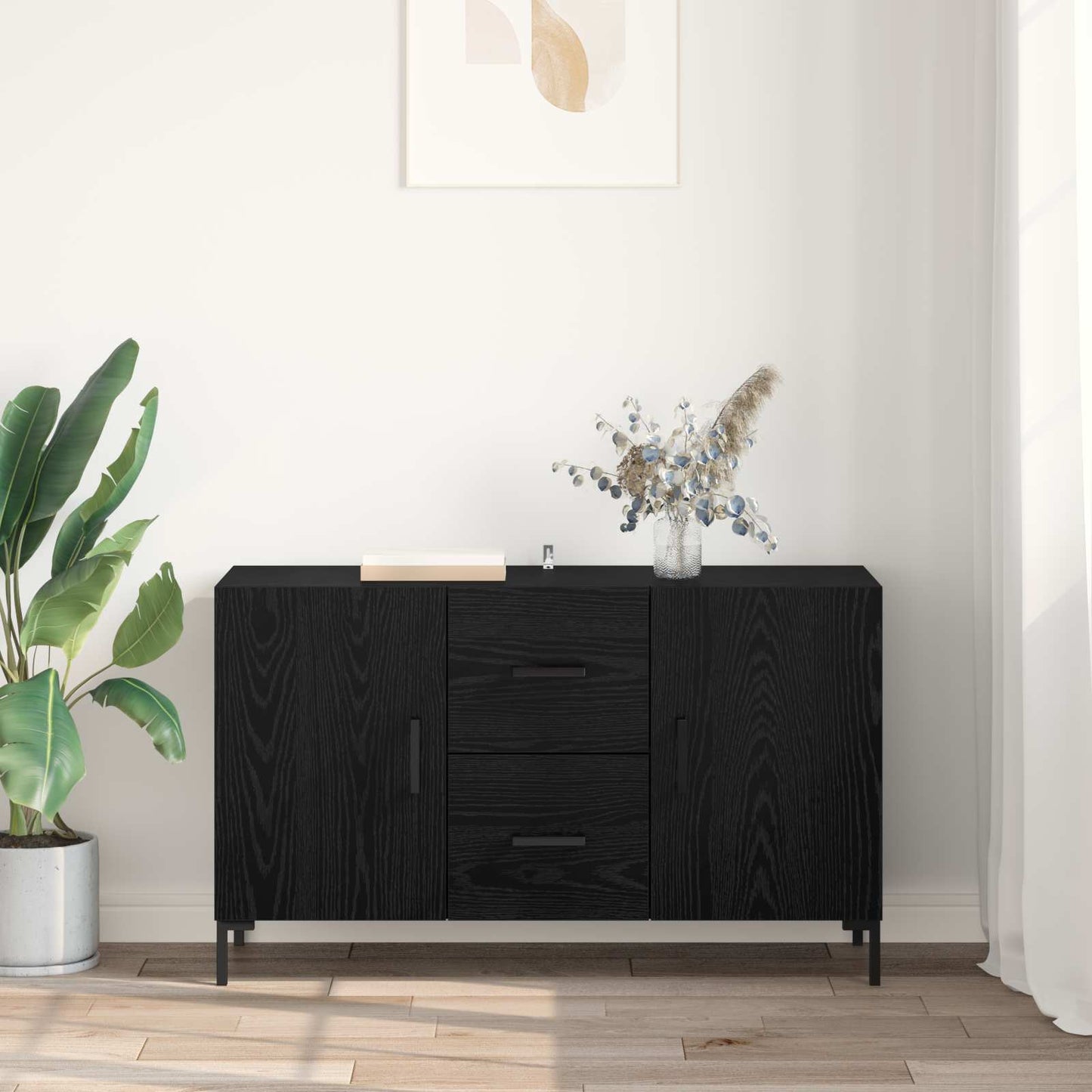 Dressoir met lade Zwart Eiken 100 x 36 x 60 cm Bewerkt hout is nu te koop bij PeponiXL, paradijselijk wonen!