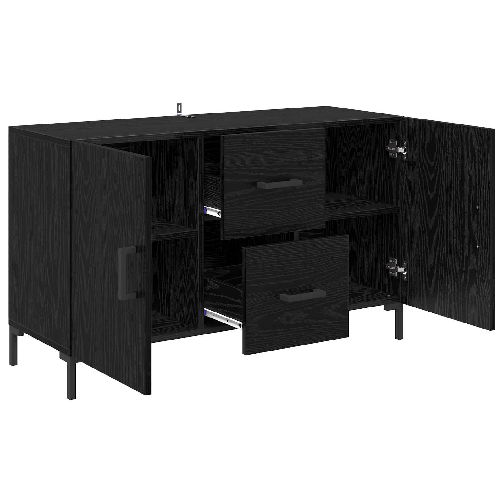 Dressoir met lade Zwart Eiken 100 x 36 x 60 cm Bewerkt hout is nu te koop bij PeponiXL, paradijselijk wonen!