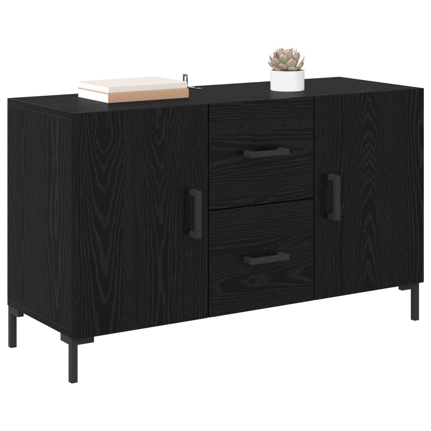 Dressoir met lade Zwart Eiken 100 x 36 x 60 cm Bewerkt hout is nu te koop bij PeponiXL, paradijselijk wonen!