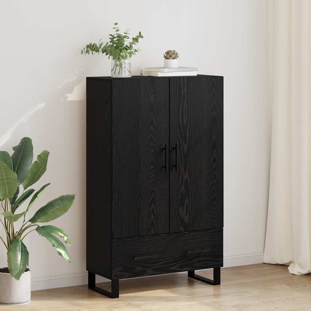 Highboard met lade Zwart Eiken 69,5 x 30 x 115 cm Bewerkt hout is nu te koop bij PeponiXL, paradijselijk wonen!