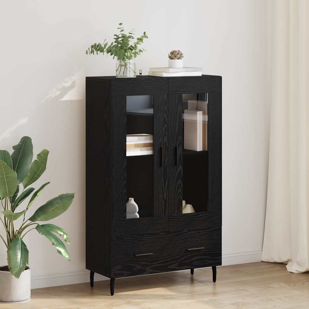 Highboard met lade Zwart Eiken 69,5 x 31 x 115 cm Bewerkt hout is nu te koop bij PeponiXL, paradijselijk wonen!