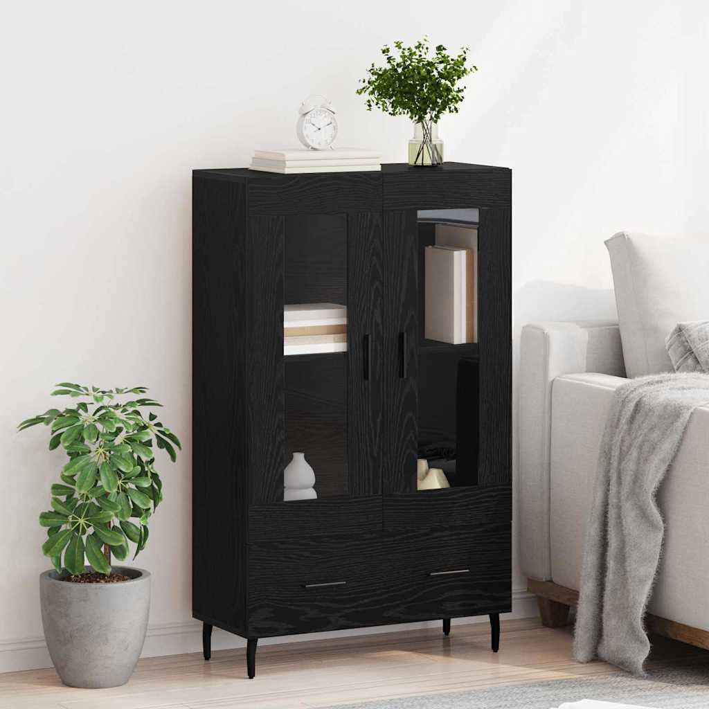Highboard met lade Zwart Eiken 69,5 x 31 x 115 cm Bewerkt hout is nu te koop bij PeponiXL, paradijselijk wonen!