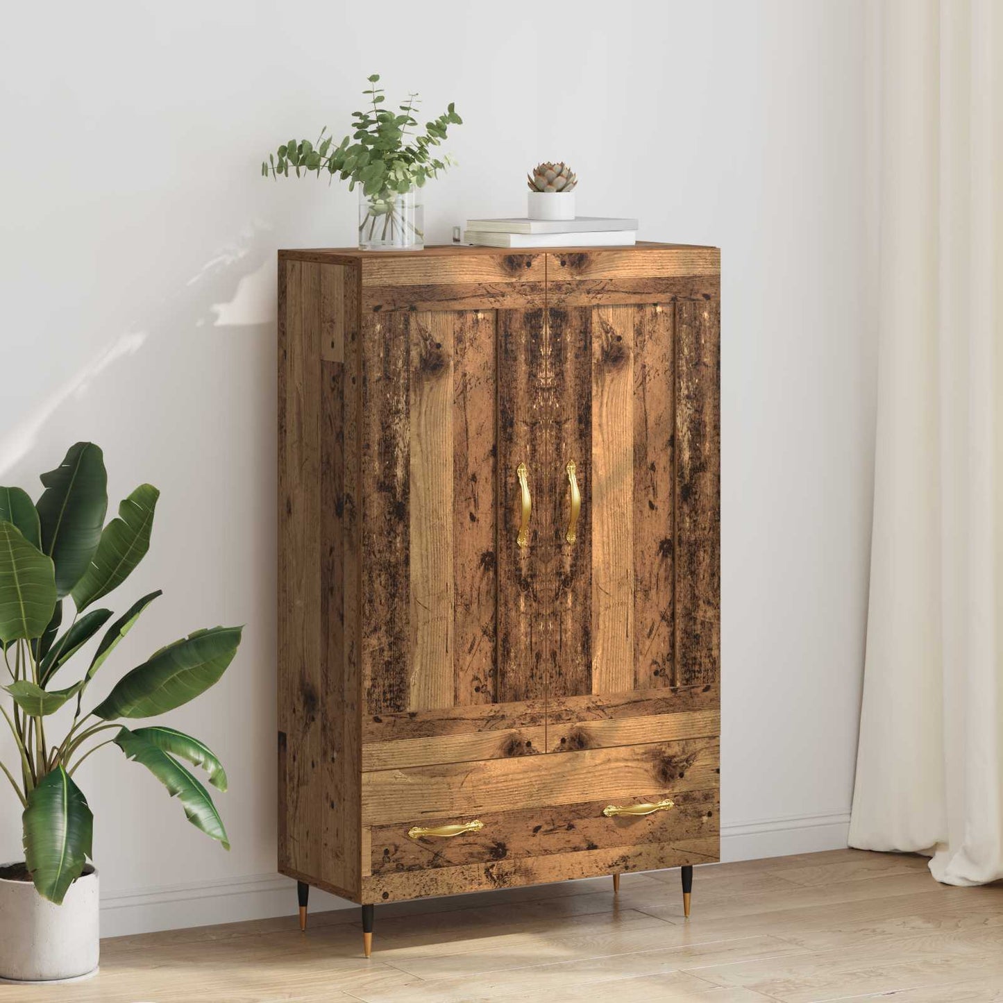 Highboard met lade Oud Hout 69,5 x 31 x 115 cm Bewerkt hout is nu te koop bij PeponiXL, paradijselijk wonen!