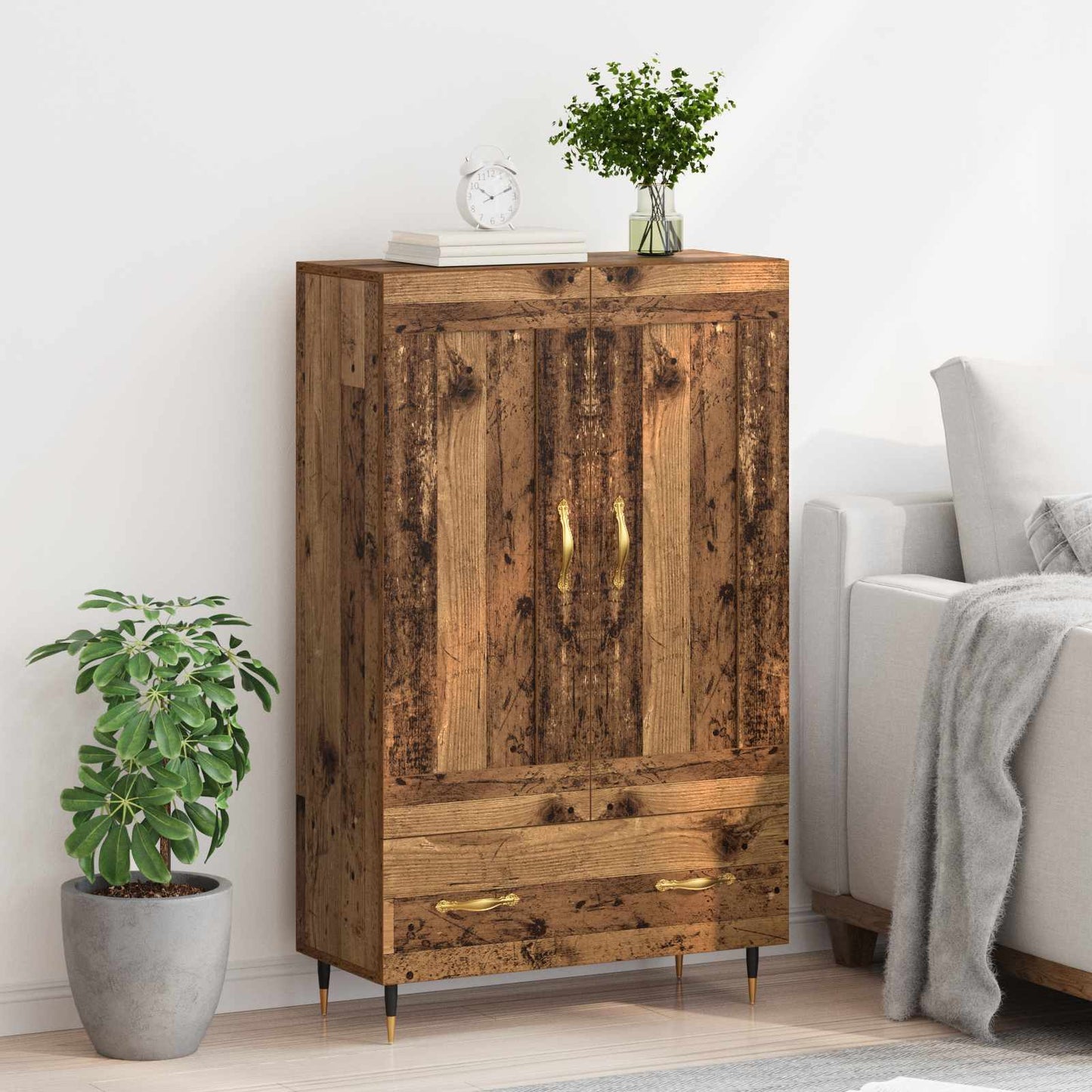 Highboard met lade Oud Hout 69,5 x 31 x 115 cm Bewerkt hout is nu te koop bij PeponiXL, paradijselijk wonen!