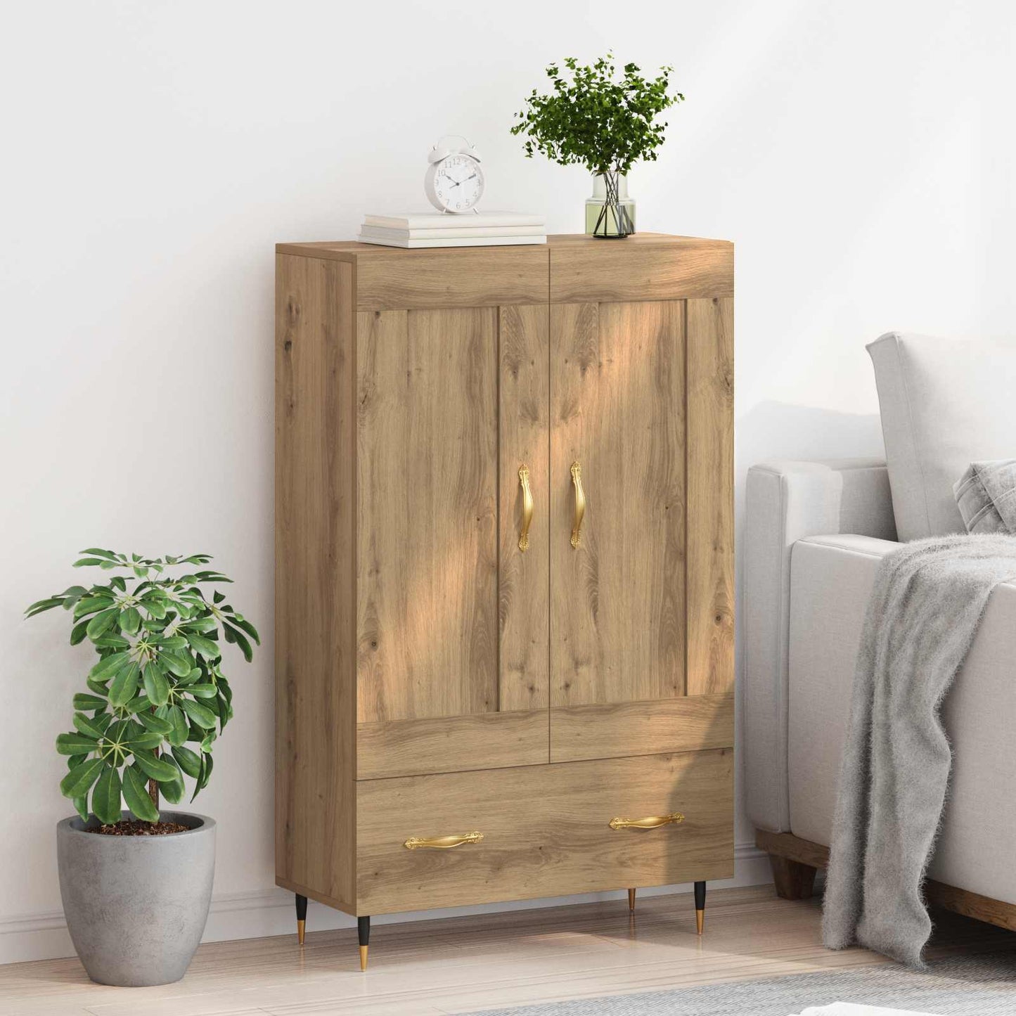 Highboard Artisan Eiken 69,5 x 31 x 115 cm Bewerkt hout is nu te koop bij PeponiXL, paradijselijk wonen!