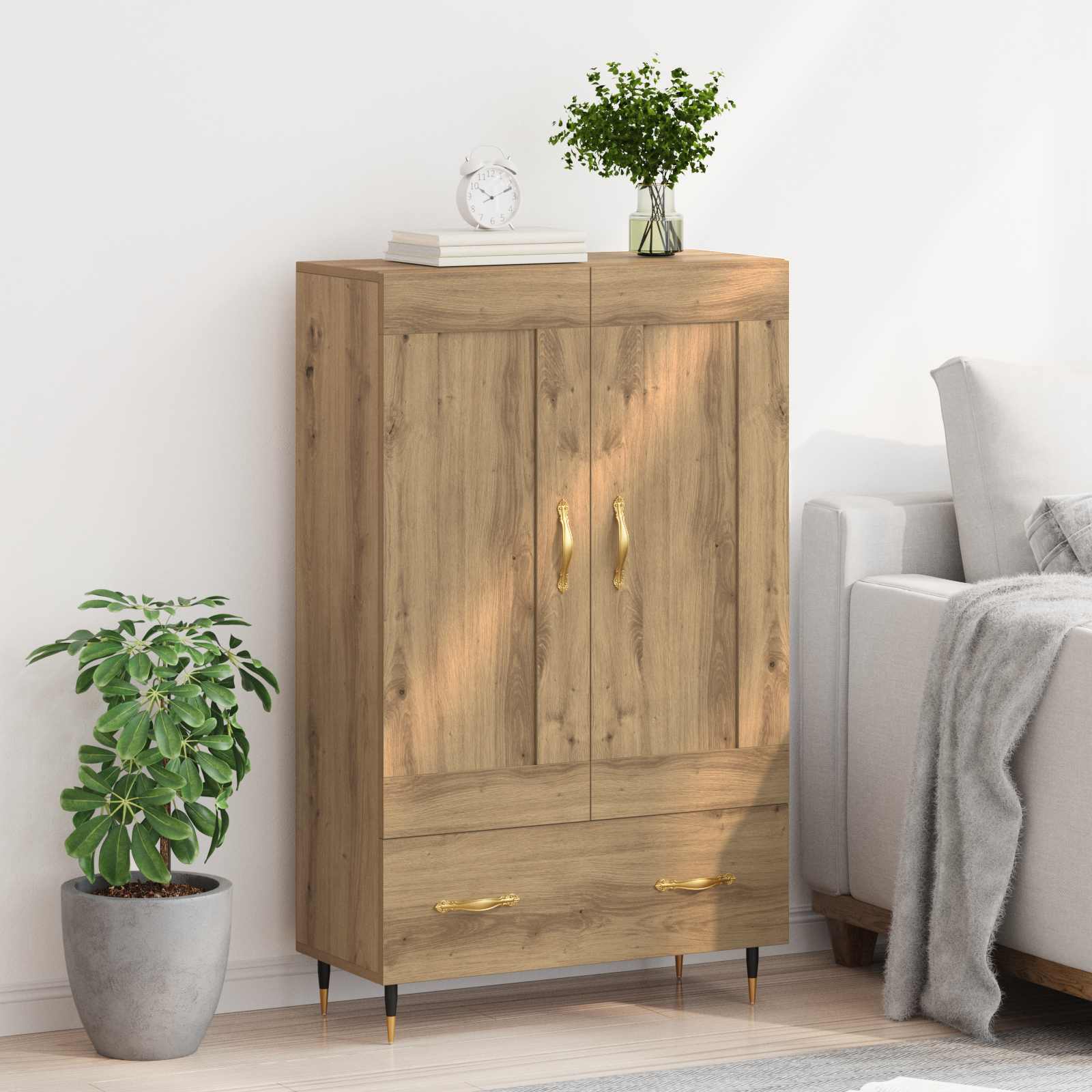 Highboard Artisan Eiken 69,5 x 31 x 115 cm Bewerkt hout is nu te koop bij PeponiXL, paradijselijk wonen!