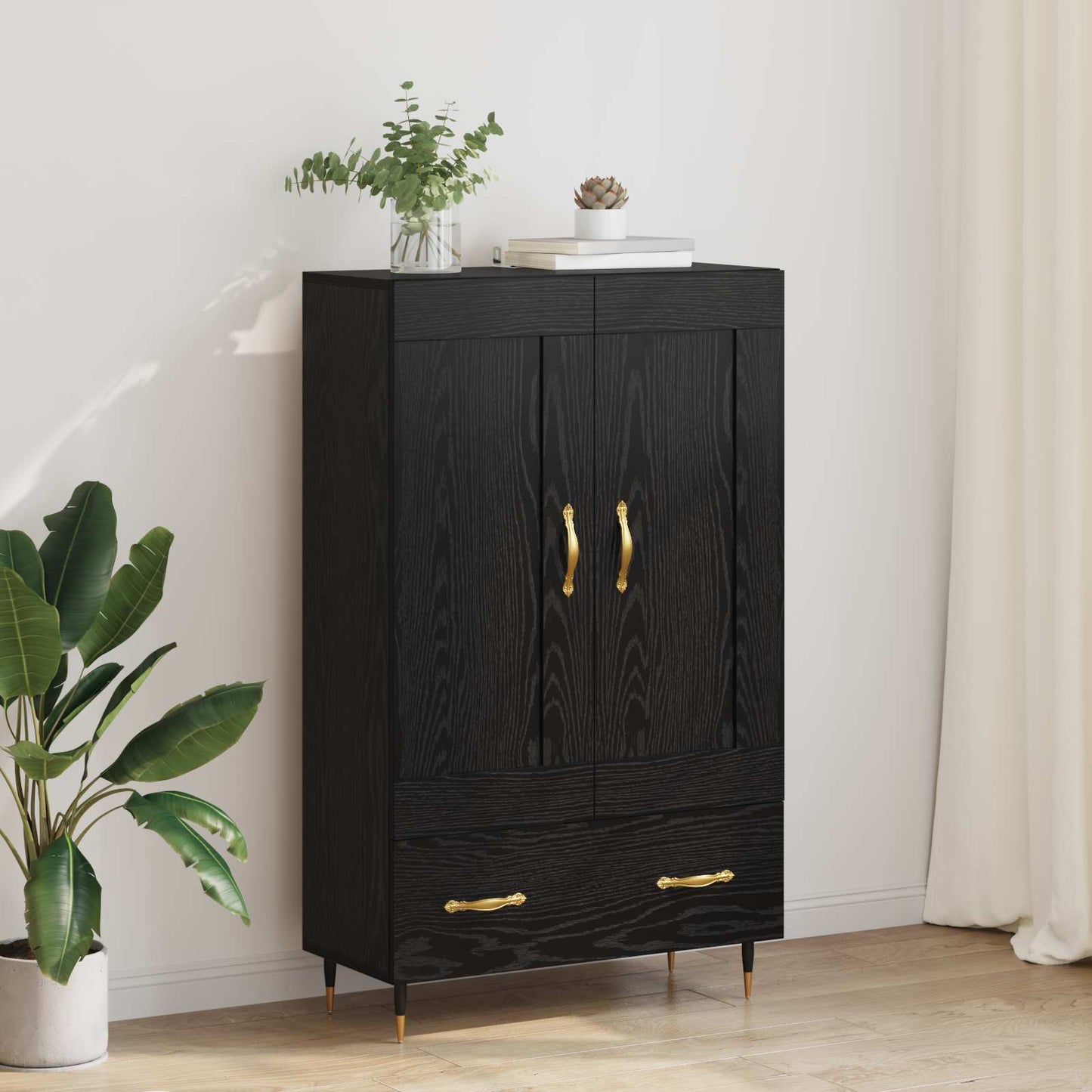 Highboard met lade Zwart Eiken 69,5 x 31 x 115 cm Bewerkt hout is nu te koop bij PeponiXL, paradijselijk wonen!