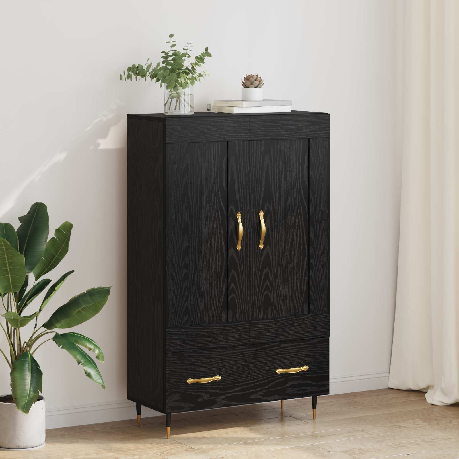 Highboard met lade Zwart Eiken 69,5 x 31 x 115 cm Bewerkt hout is nu te koop bij PeponiXL, paradijselijk wonen!