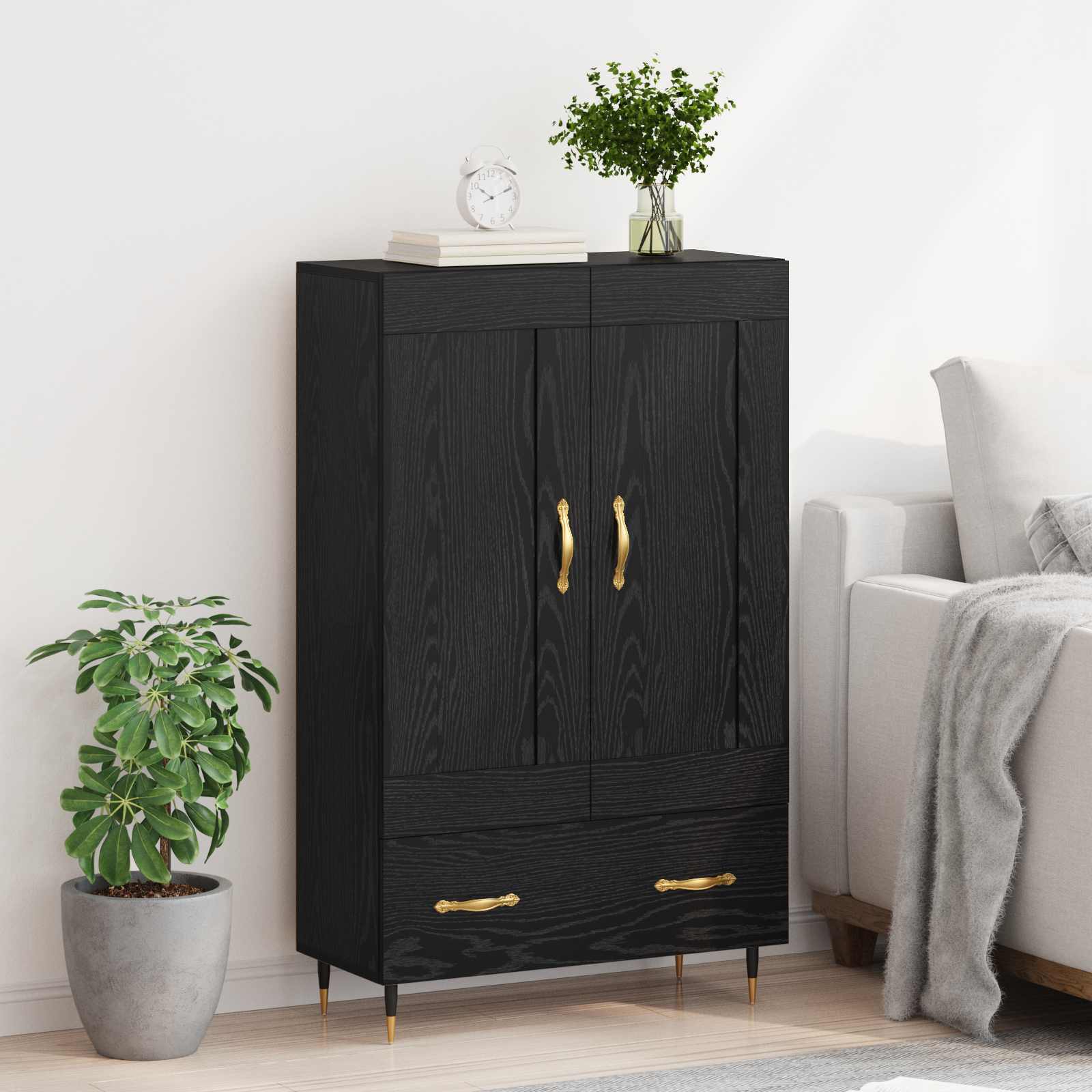 Highboard met lade Zwart Eiken 69,5 x 31 x 115 cm Bewerkt hout is nu te koop bij PeponiXL, paradijselijk wonen!