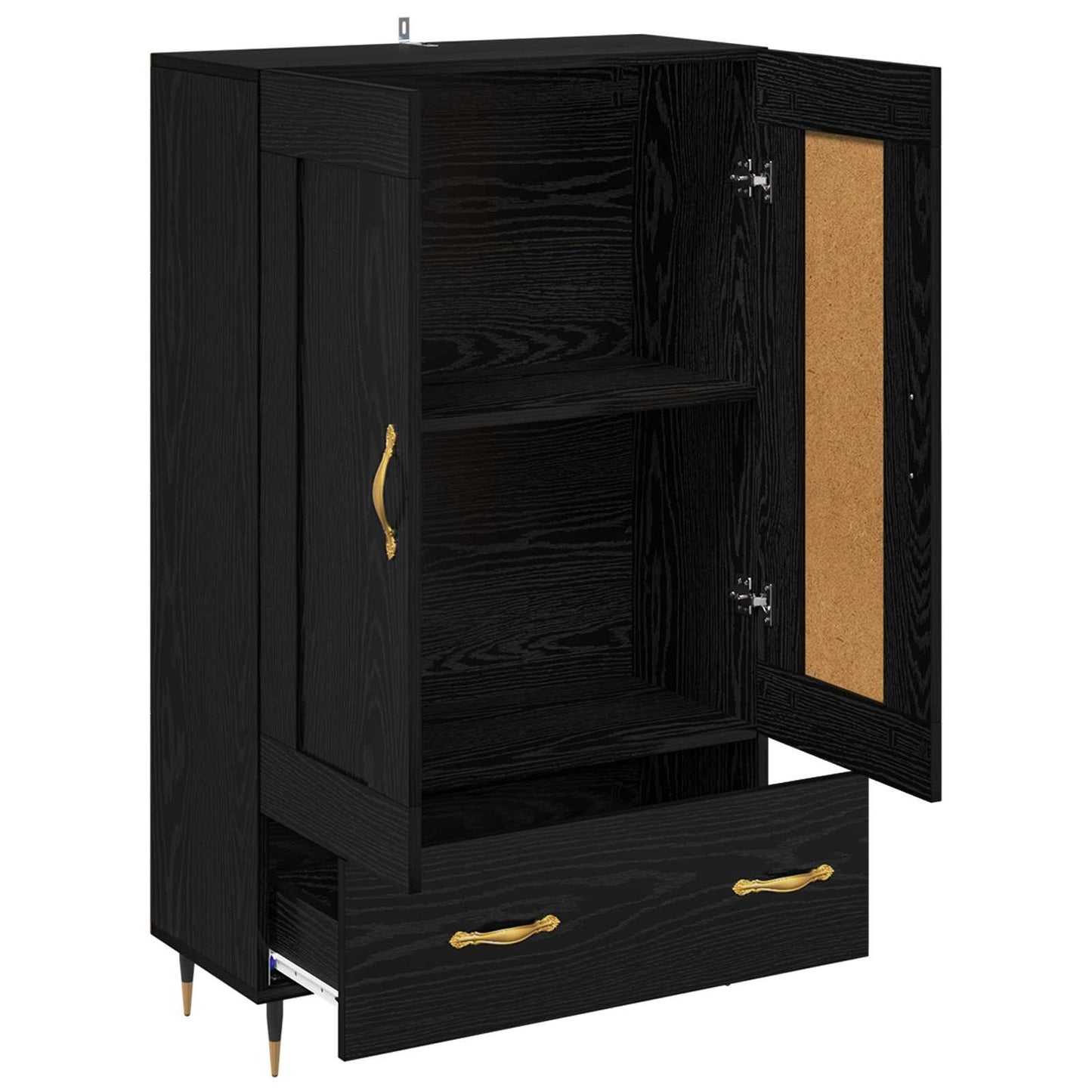 Highboard met lade Zwart Eiken 69,5 x 31 x 115 cm Bewerkt hout is nu te koop bij PeponiXL, paradijselijk wonen!