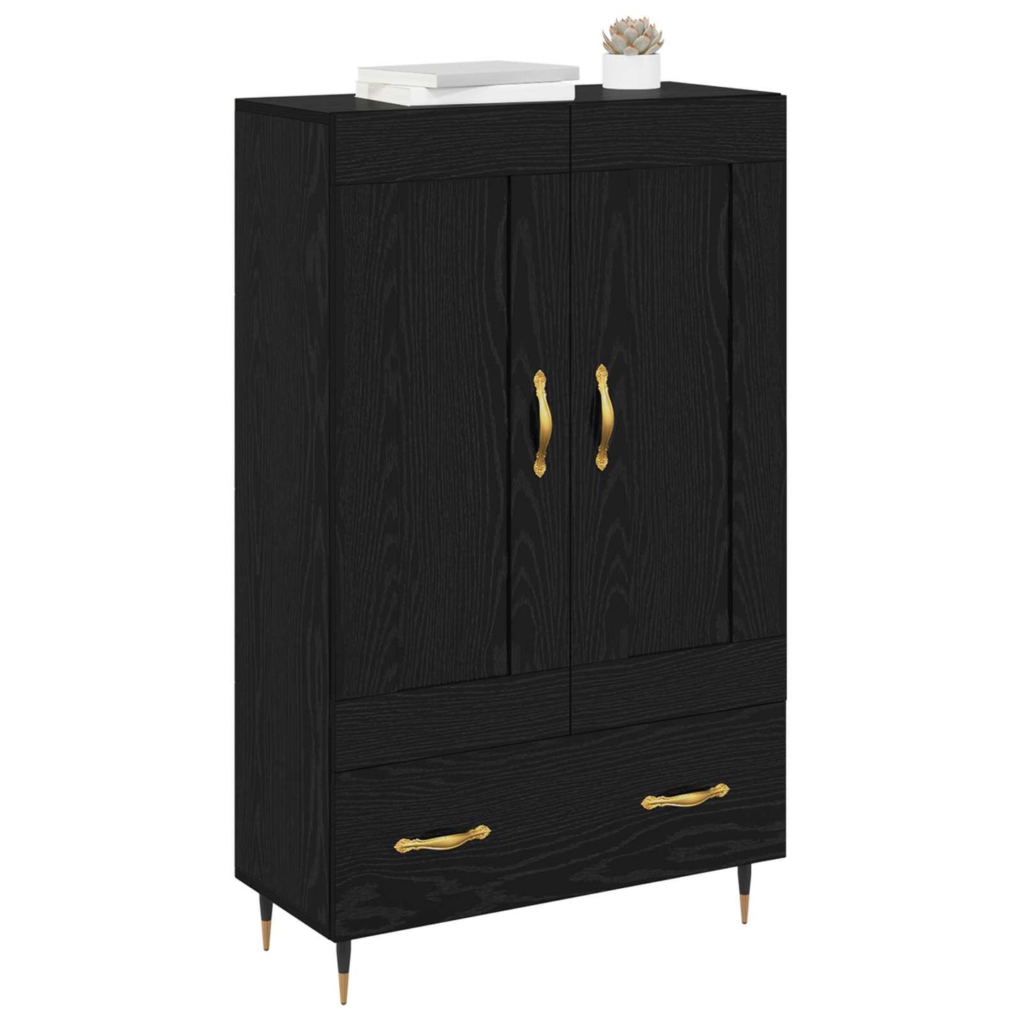 Highboard met lade Zwart Eiken 69,5 x 31 x 115 cm Bewerkt hout is nu te koop bij PeponiXL, paradijselijk wonen!
